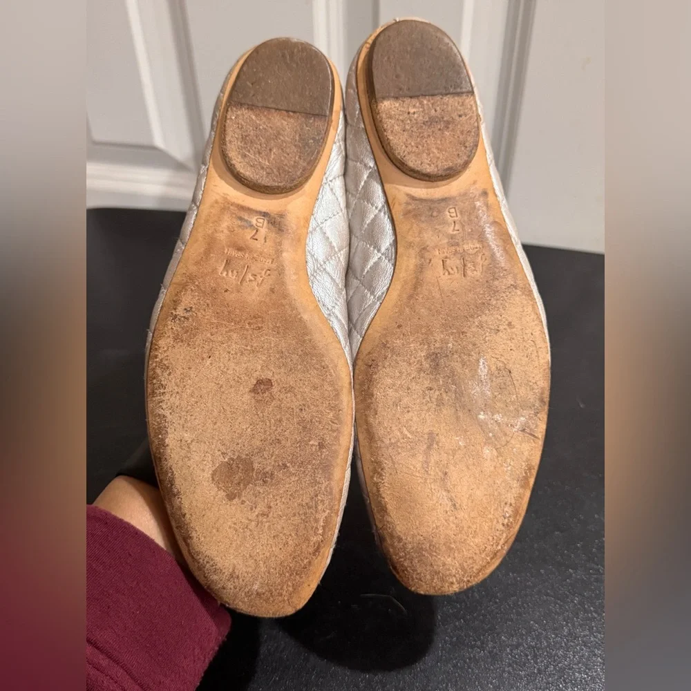 FS/NY Quilted Ballet Flats in Metallic Silver cream size 7B made in Spain